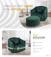 Fauteuil pivotant surdimensionné moderne en forme de citrouille avec rangement, pouf confortable, siège vert, style détente, canapé d'appoint modulable, pieds en métal, mobilier