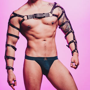 Harnais en cuir pour hommes Ceinture de poitrine en cuir Pu réglable Sexe <span class=keywords><strong>SM</strong></span> Bondage Fetish - Product Image 1
