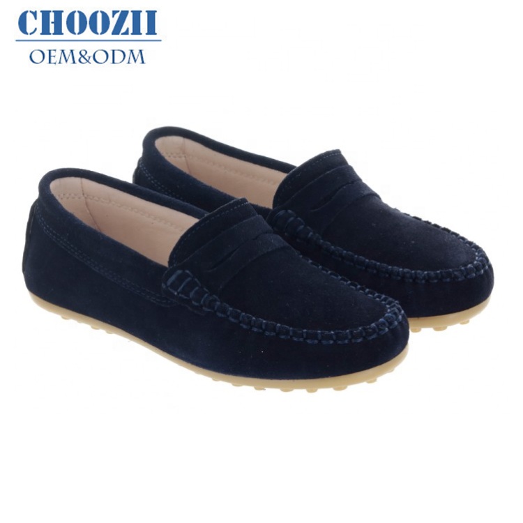 Choozii Classic Design Loafers Suede Leather Navy Color Flat Sole Casual Shoes For Boys
