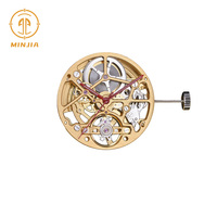 Mouvement de montre de luxe entièrement squeletté, mécanique automatique, 21 rubis, pont croisé, rotor personnalisé avec logo OEM, finition dorée