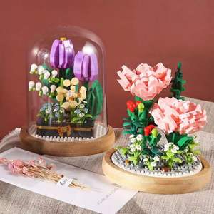 Girasol en Cúpula de Cristal, <span class=keywords><strong>Ramo</strong></span> de Rosas, Juguetes de Ladrillos de Ensamblaje Artificiales DIY con Caja de Acrílico, Mini Bloques de Construcción de Flores - Product Image 6