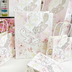 Sac cadeau à main en papier kraft durable de haute qualité avec nœud en ruban, motif chat mignon de dessin animé, pour l'anniversaire d'un meilleur ami - Product Image 5