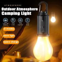 Lampe de camping LED rechargeable compacte et légère 3W, corps en plastique ABS/PC noir, ampoule COB, étanche IPX4, lumière du jour 6000K, CE