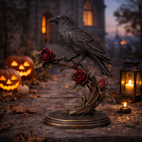 WeiVista Dark Raven Rose Ornament Gothic Resin Figurine Sculpture Bulk Halloween Shelf Decor