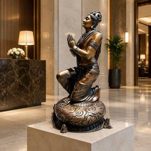 "La Dévotion Agée de S'agenouiller" - Grand Bodhisattva en bronze moulé à la main, statue de sculpture en bronze - Product Image 5