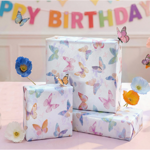 Multicolor Watercolor Butterfly Design Wrapping <b>Paper</b> For Little Girl Birthday Party Kid Favor Present Box Decoration - Product Image 5