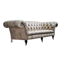 Elegante Sofá Chesterfield de 3 Plazas, Cuero Genuino, Clásico con Botones, Mueble de Sala de Estar de Lujo, Diseño Vintage