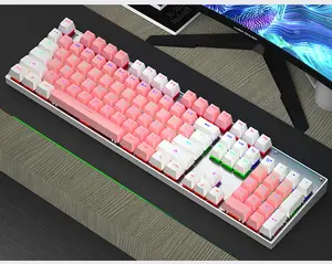 Teclado gamer computador montável rgb, retroiluminado totalmente mecânico escovado metal teclado de jogo