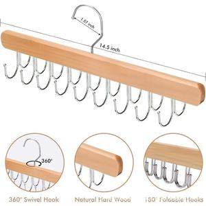 Organizador de ropa de madera con 9 ganchos para sujetadores, ropa interior, chalecos, estante de almacenamiento para armario con ganchos de acero inoxidable, forma rectangular - Product Image 4
