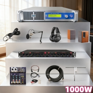 Kit émetteur FM intégré 1KW (1000W) (antenne + câble + microphone + pied de microphone), pour l'école/l'église/l'apprentissage des langues - Product Image 1