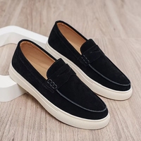 Chaussures décontractées pour hommes en cuir de vachette de luxe, mocassins antidérapants à semelle épaisse, style de marche en daim personnalisé