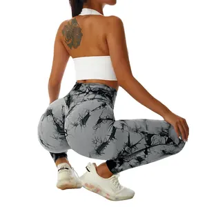 Female High Waist Tie-dye Yoga Pants Peach Hip Scruch Butt Sports Fitness Leggings