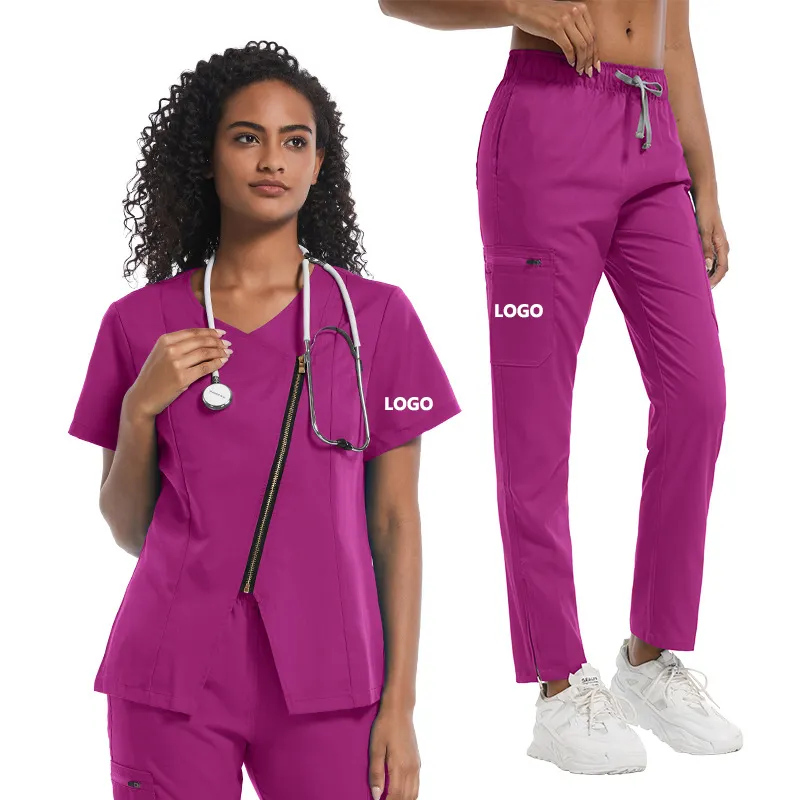 Anti-kırışıklık nefes elastik hastane üniformaları kısa kollu Jogger hızlı kuru hemşirelik scwomen kadınlar fırfır yığılmış setleri scsc