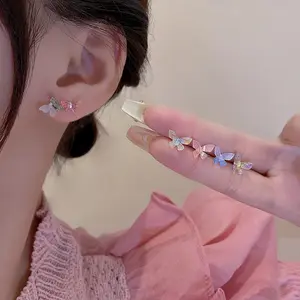 Koreaanse Eenvoudige Kristal Stud Oorbel Set Voor Vrouwen Vlinder Bloemen Parel Zirkoon Oorbellen Meisje Feest Bruiloft Verloving Sieraden