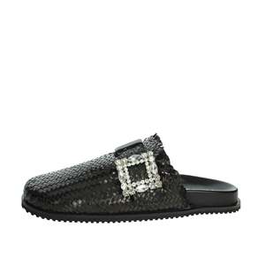 รองเท้าแตะหนังทอประดับคริสตัลรุ่น Donna Sabot K-10932 สีดำ - Product Image 1