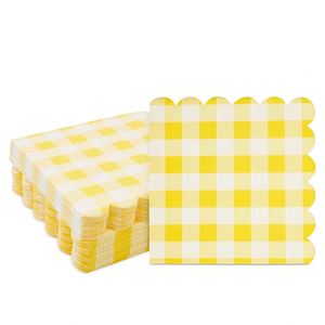 Serviettes en papier jaunes à carreaux, 50 pièces, 6,5 x 6,5 pouces, pour fête d'anniversaire, mariage, serviettes jetables jaunes à carreaux, directement de l'usine - Product Image 1