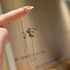 Pendientes de Plata de Ley S925 con Incrustaciones de Orquídeas y Diamantes Rosas de Alta Gama, Pulsera de Flores Dulces, Estilo Nicho - Product Image 2