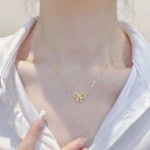 Collier Perles et Breloques Nœud Fin Bijoux de Mode Étanche pour Femme Cadeau Ensemble Bijoux Plaqué Or Nœud Papillon Bracelet Boucles d'Oreilles - Product Image 4