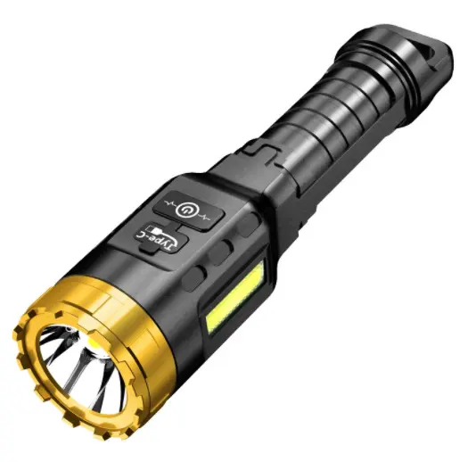 Светодиодный мощный фонарик с зарядкой через USB, 4 режима освещения, портативный фонарик для самообороны, для охоты, кемпинга, походов, повседневного использования