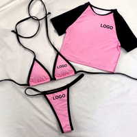 Ensemble de micro-bikini 3 pièces avec logo personnalisé en 3D, taille XXL, mini string sexy, maillot de bain fitness, soutien-gorge triangle imprimé, maillot de bain pour femmes