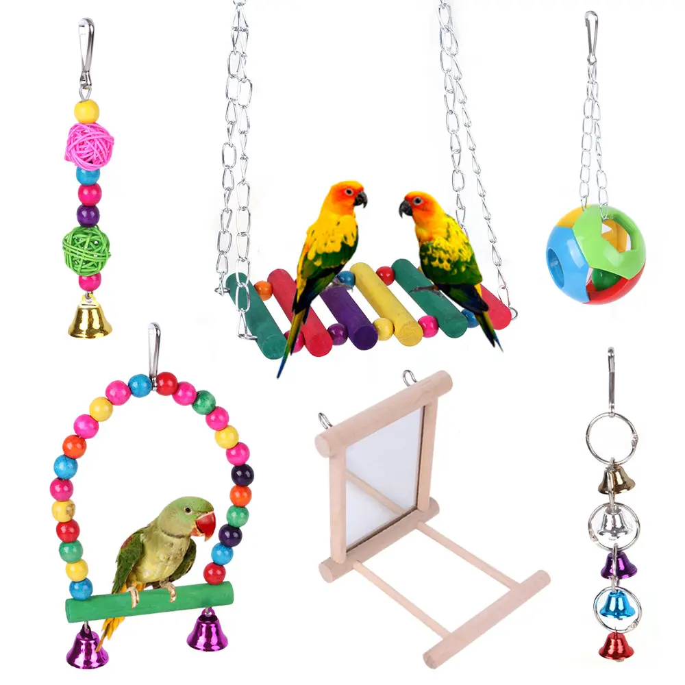 10 Pack Vogelkooi Speelgoed Voor Papegaaien Betrouwbare Swing Opknoping Kauwen Bijten Brug Houten Kralen Bal Bel Speelgoed