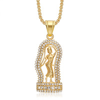 Nouveau style Collier pendentif déesse Chaîne en acier inoxydable Plaqué or Strass Bijoux tendance Hip Hop
