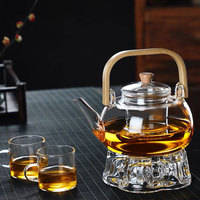 Théière en verre borosilicate de 1L, fabriquée à la main, soufflée à la bouche, écologique, résistante à la chaleur, ensemble de thé aux fleurs, couvercle en bambou de luxe