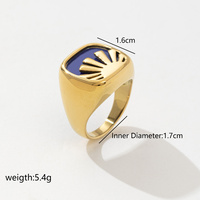 Bague unisexe tendance en acier inoxydable 316L plaqué or 18 carats, motif soleil et aube en émail bleu, coupe princesse carrée, pour usage quotidien