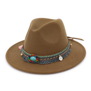 Teal Gemstone Tissue Hat <span class=keywords><strong>Band</strong></span> Hombre hecho Fool <span class=keywords><strong>Felt</strong></span> Fedora Sombreros para mujeres - Product Image 5