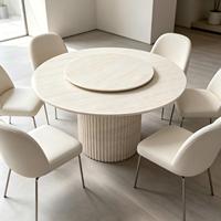Table à manger ronde en travertin beige naturel, 180 cm, grande taille, table à manger en pierre avec plateau tournant, taille personnalisée