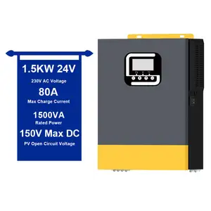 Single Phase 1.5Kva 1.5KW 1500W Pure Sine Wave DC 24V to AC 220V Output Power Hybrid Solar Inverter with Mppt Charge Controller