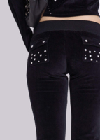 Ensemble de survêtement personnalisé en velours 2 pièces pour femme, avec sweat à capuche orné de strass et pantalon de jogging, style mode
