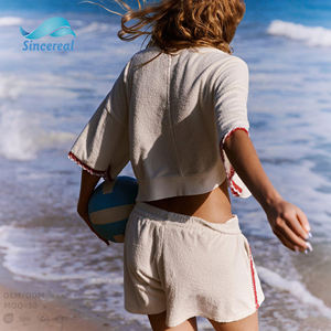 <span class=keywords><strong>Ensemble</strong></span> de plage <span class=keywords><strong>en</strong></span> tricot personnalisé pour femmes, tenue décontractée quotidienne, haut court et short <span class=keywords><strong>en</strong></span> tissu <span class=keywords><strong>éponge</strong></span> - Product Image 2