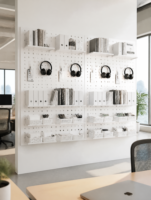 Organisateur mural en métal blanc pour clés et sacs, système de rangement pour entrée, couloir et buanderie