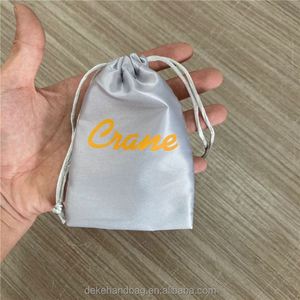 Customized <b>Cheap</b> Printed Mini Soft Silver Satin Drawstring <b>Gift</b> Pouch <b>Bag</b> for Jewelry Packaging - Product Image 3