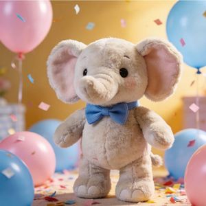 Juguete de Peluche de Elefante con Lazo Azul Exclusivo para Ceremonia de Revelación de Género, Personalizado de Fábrica, Color Personalizado, Peluche Corto Bordado - Product Image 1