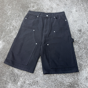 Shorts en jean personnalisés pour hommes, style déchiré, double genou, coupe charpentier, en coton, streetwear, décontracté, baggy - Product Image 2
