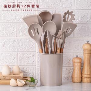 Silicone Kitchen Utensil Set 11 Pieces Wooden Handle Heat Resistant Non Stick Cooking Tools For Stir Fry And Baking - Product Image 4