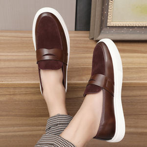 Mocassins pour hommes en cuir PU à lacets, antidérapants, souples et résistants, chaussures de ville classiques à enfiler pour hommes - Product Image 4