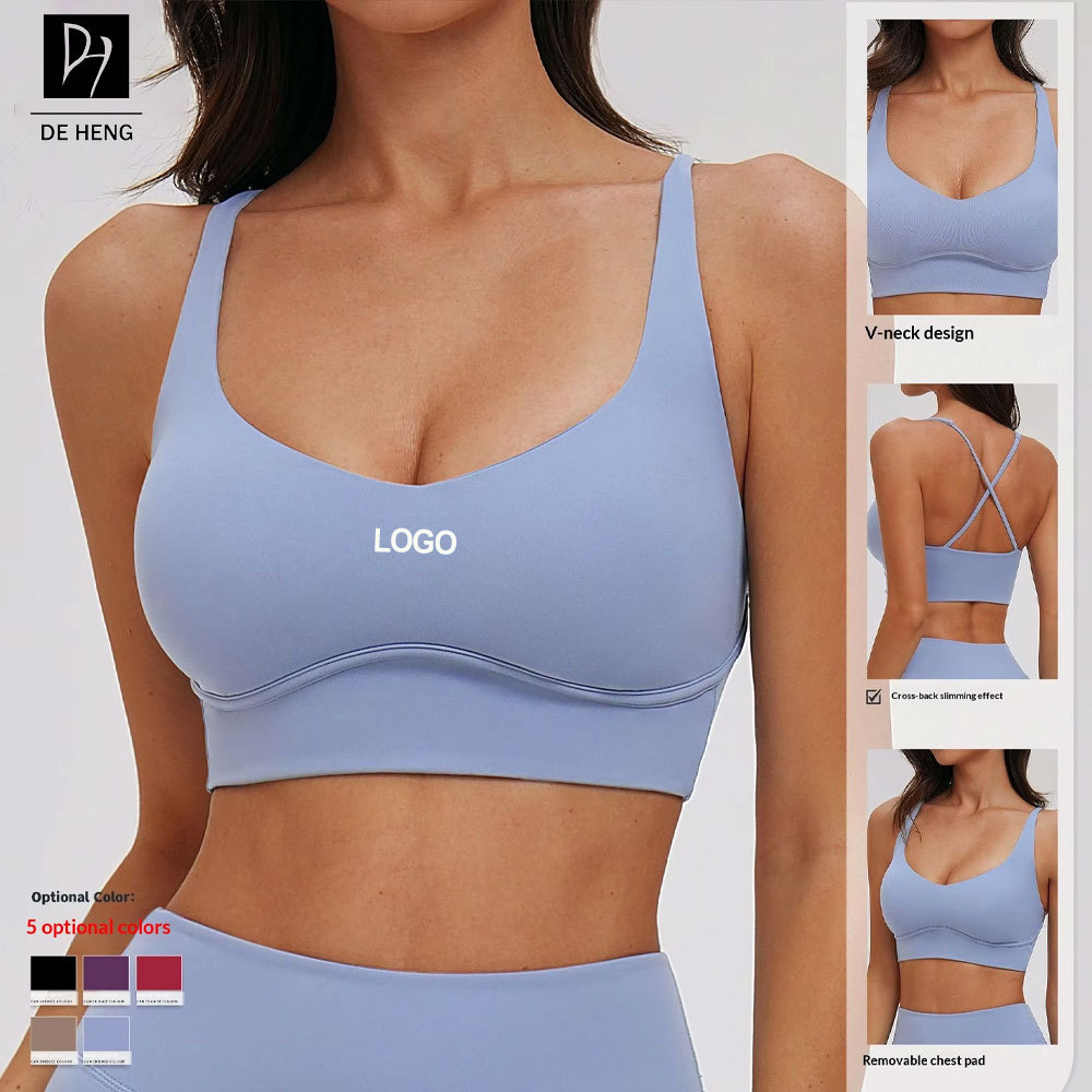 New Cross Back Sports Bra Breathable Sujetadores Deportivos High Support Yoga Bra Hollow Out Tight U Neck Sports Bra for Women