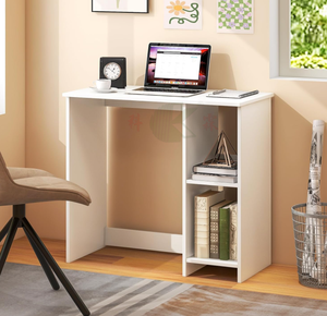 <span class=keywords><strong>Bureau</strong></span> d'ordinateur moderne blanc de 31,5 pouces avec étagère, table d'écriture minimaliste pour <span class=keywords><strong>bureau</strong></span> à domicile pour petits espaces - Product Image 2