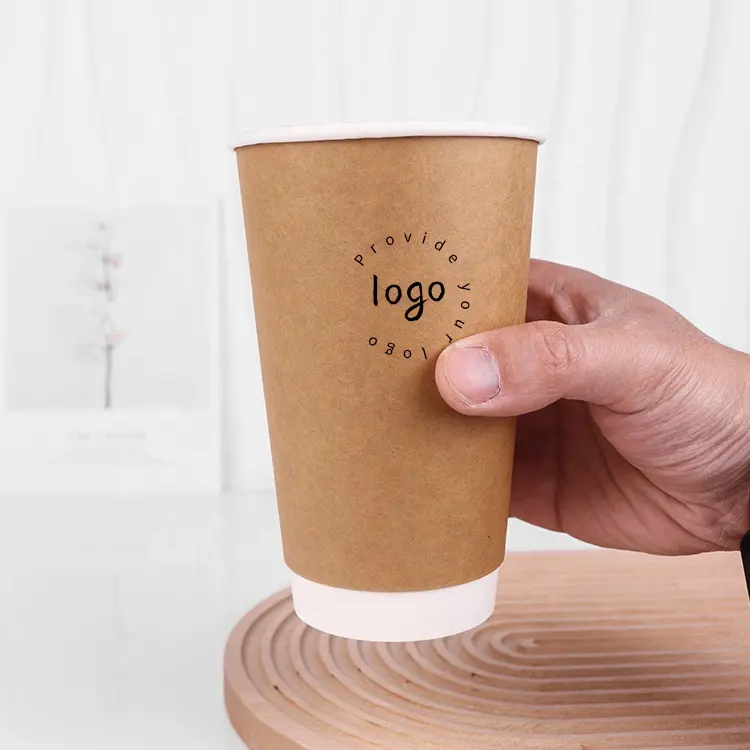 Copo de papel de café de parede dupla biodegradável descartável ecológico com logotipo personalizado impresso Cundao para bebidas quentes