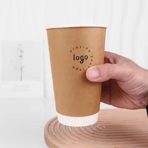 Cundao gobelet en papier à café à double paroi biodégradable jetable écologique imprimé de logo personnalisé pour boissons chaudes