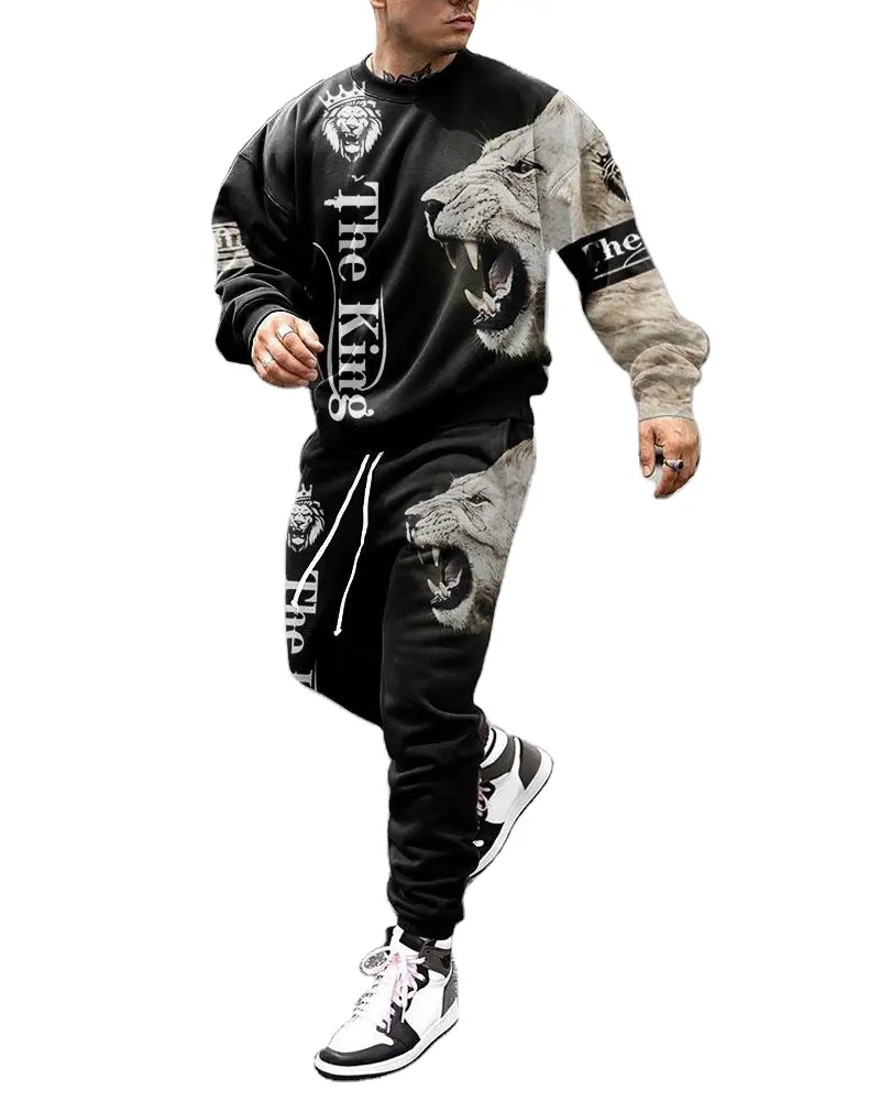 2021 New Autumn Jogger Hoodie Men's Personality Design Hoodie Lion Printed Street Wear Casual Hoodie Suit