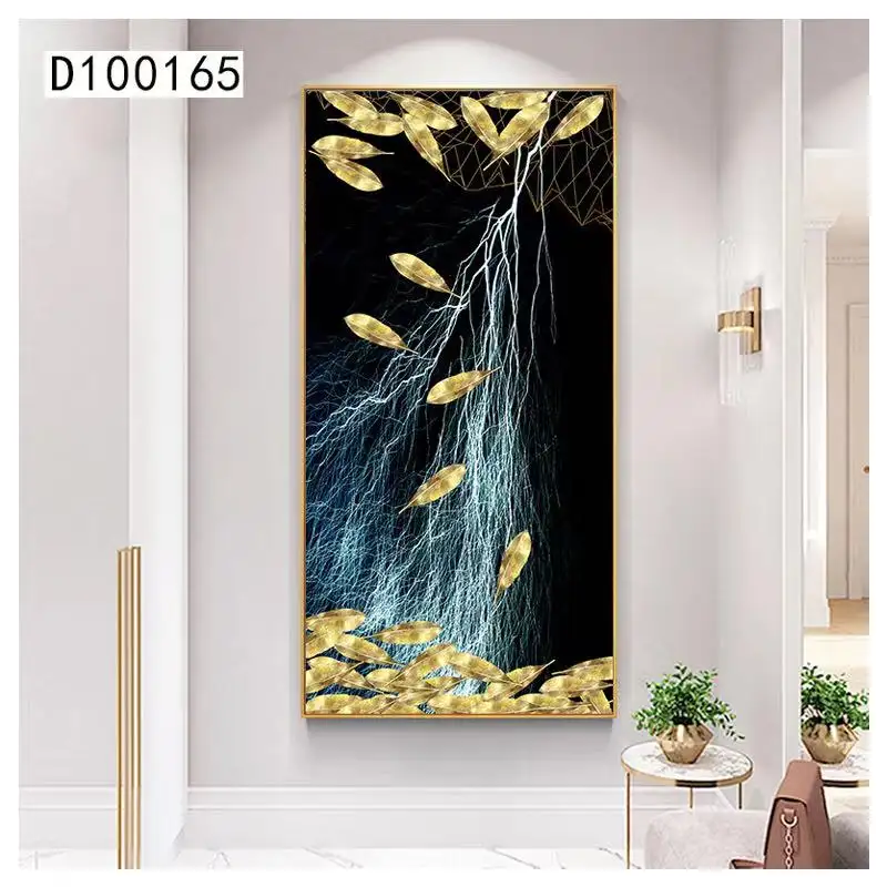 Fashion Glass Frame Pvc Frame Porch Art Deco Golden Tree Canvas Painting For Home Decoration