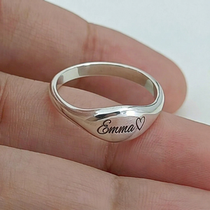 925 Sterling Silver Custom <b>Name</b> <b>Ring</b> Dainty Handmade Band with Engraved Text <b>Name</b> Slogan Message Personalized Jewelry for Gifts - Product Image 1