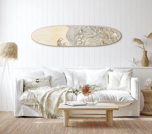 Decoración de Pared de Tabla de Surf de Madera Natural Ecológica, Grabado de Estilo Costero para Sala de Estar, Tabla de Surf Decorativa Colgante - Product Image 4