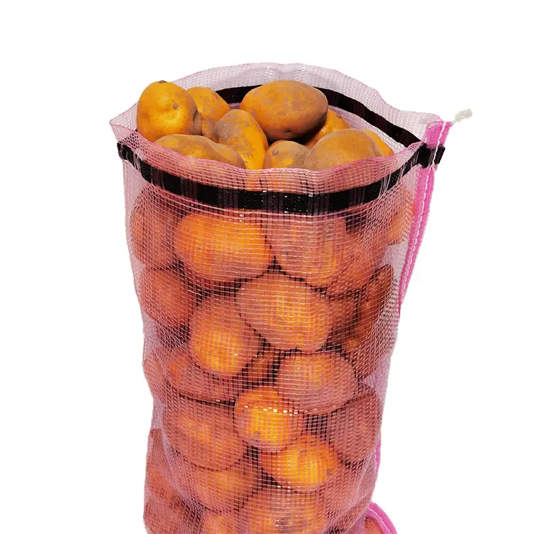 Sacos de embalagem de cebola rosa L de 25kg, fornecedores chineses, material PP, saco de malha leno de tamanho personalizado para embalagem, alho e cebola