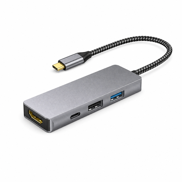 Used 4-Port Aluminum Alloy Type-C USB Hub 4-in-1 Docking Station with 4K for USB 3.0/2.0 PD Charging