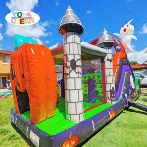 Tùy chỉnh thương mại ngoài trời Halloween khóa học vượt chướng ngại vật bí ngô ngôi nhà ma ám trượt trẻ em làm vật liệu PVC bền - Product Image 1